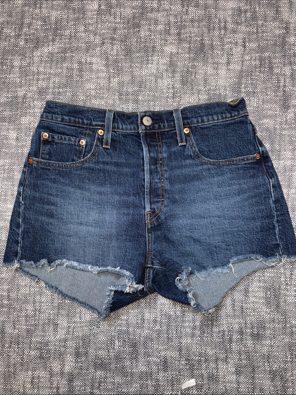 Levi's 501 Jean Shorts Women’s 28 28 Dark Blue Button Fly raw hem distressed